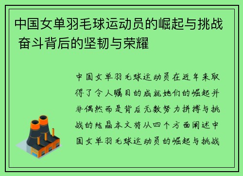 中国女单羽毛球运动员的崛起与挑战 奋斗背后的坚韧与荣耀